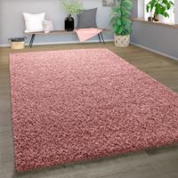 PACO HOME Shaggy Teppich Hochflor Langflor Hochwertig Hohe Fadendichte Uni Pastell Pink 70x140 cm