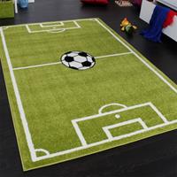 PACO HOME Teppich Kinderzimmer Jungs Fußball Spielteppich Kinderteppich Fußballplatz Grün 80x150 cm