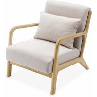 ALICE'S HOME Moderner Sessel aus Holz und Stoff, 1 Person, Zirkelbeine, solides Holzgestell, skandinavischer Stil, bequeme Sitzfläche in Beige