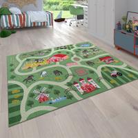 PACO HOME Kinder-Teppich Für Kinderzimmer, Spiel-Teppich Mit Landschaft und Pferden, In Grün 80x150 cm