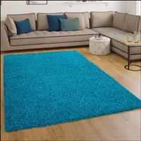 PACO HOME Shaggy Hochflor Langflor Teppich Sky Einfarbig in Türkis 140x200 cm