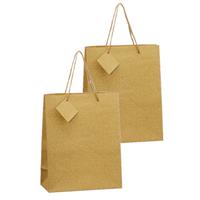 Cepewa Set van 6x stuks luxe gouden papieren giftbags/cadeau tasjes met glitters 21 x 26 x 10 cm -