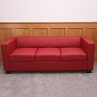 HWC Mendler 3er Sofa Couch Loungesofa Lille, Kunstleder rot