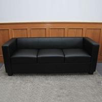 HWC Mendler 3er Sofa Couch, Kunstleder schwarz