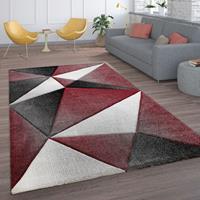 PACO HOME Teppich Wohnzimmer Kurzflor Modernes Geometrisches Rauten Muster Mit 3D Optik 80x150 cm, Rot - 