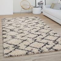 PACO HOME Hochflor Teppich Wohnzimmer Shaggy Langflor Modernes Boho Skandi Rauten Muster 100x200 cm, Creme Anthrazit 3 - 