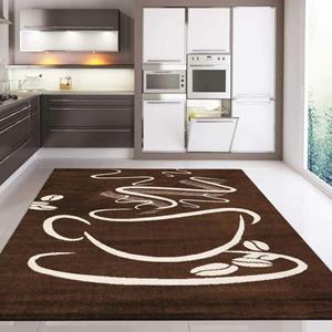 vimoda Küchenteppich Braun Trendiger Kaffee Teppich, Cappuccino Muster Tasse Kurzflor,120 x 170 cm