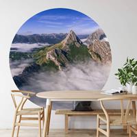 K&L WALL ART Runde Fototapete Cuadrado Nebel Gebirge Tapete Natur Vliestapete Wohnzimmer Ã 140 cm