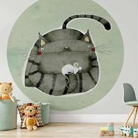 K&L WALL ART Runde Fototapete Loske Katze liebt Maus Tapete Kinder Vliestapete Wandbild Ã 140 cm