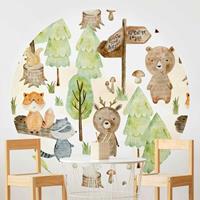 Bilderwelten Runde Tapete selbstklebend - Fuchs und BÃr mit BÃumen GrÃ¶ÃŸe HxB: 244cm x 244cm