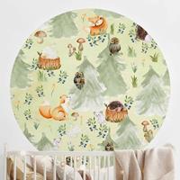 Bilderwelten Runde Tapete selbstklebend - Fuchs und Eule mit BÃumen GrÃ¶ÃŸe HxB: 200cm x 200cm