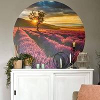 K&L WALL ART Runde Fototapete Lavendel Acker Tapete lila Landschaft Vliestapete Wandbild Ã 140 cm