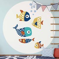 K&L WALL ART Runde Fototapete Kubistika Bunte Fische Tapete Kinder Vliestapete Wandbild Ã 140 cm