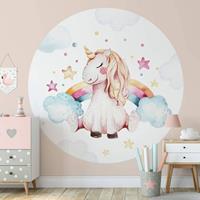 K&L WALL ART Runde Fototapete Kvilis Kinderzimmer Einhorn Vliestapete Regenbogen Tapete Ã 140 cm