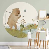 K&L WALL ART Runde Fototapete Loske Kinder Teddy BÃr Tapete Freunde Vliestapete Wandbild Ã 140 cm