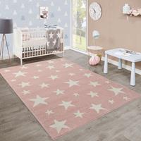 PACO HOME Moderner Kurzflor Kinderteppich Sternendesign Kinderzimmer Pastell Rosa WeiÃŸ 80x150 cm