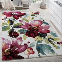 PACO HOME Teppich Modern Leinwand Optik Teppich Blumen Muster Bunt Farbmix Multicolour 80x150 cm - 