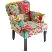 VERSA Pink Patchwork Bequemer Sessel aus Baumwolle und Holz fÃ¼r Ihr Wohn-, Schlaf- oder Esszimmer. WunderschÃ¶ner Ohrensessel, mit Armlehnen, MaÃŸnahmen (H x