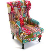 VERSA Pink Patchwork Bequemer Sessel aus Baumwolle und Holz fÃ¼r Ihr Wohn-, Schlaf- oder Esszimmer. WunderschÃ¶ner Ohrensessel, mit Armlehnen,