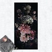 Bilderwelten Vinyl-Teppich - Blumen mit Nebel auf Schwarz - Hochformat 2:1 GrÃ¶ÃŸe HxB: 80cm x 40cm