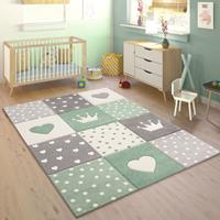 PACO HOME Kinderteppich Teppich Kinderzimmer Pastell 3D Effekt Punkte Herzen Sterne GrÃ¼n Grau 80x150 cm - 