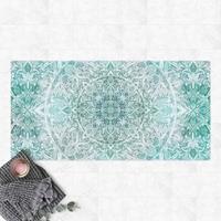 Bilderwelten Vinyl-Teppich - Mandala Aquarell Ornament Muster tÃ¼rkis - Querformat 1:2 GrÃ¶ÃŸe HxB: 40cm x 80cm