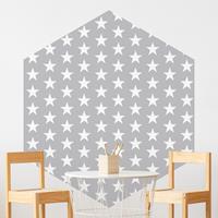Klebefieber Hexagon Fototapete selbstklebend Weiße Sterne auf grauem Hintergrund