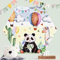 Klebefieber Hexagon Fototapete selbstklebend Panda und Lama Aquarell