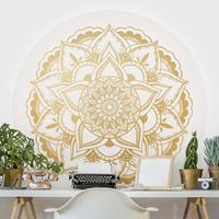 Klebefieber Runde Mustertapete selbstklebend Mandala Blume gold weiß