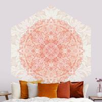 Klebefieber Hexagon Mustertapete selbstklebend Mandala Aquarell Ornament beige orange