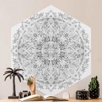 Klebefieber Hexagon Mustertapete selbstklebend Mandala Aquarell Ornament schwarz weiß