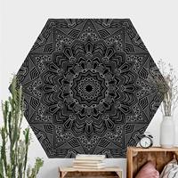 Klebefieber Hexagon Mustertapete selbstklebend Mandala Stern Muster silber schwarz