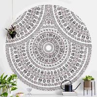 Klebefieber Runde Fototapete selbstklebend Großes Boho Mandala in Braunschwarz