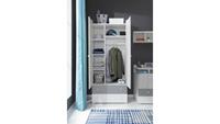 Stylefy Rono Kleiderschrank Weiß Hochglanz Eiche Wilton Weiss Grau