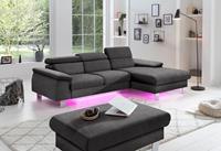 Cotta Ecksofa Komaris, mit Kopf- bzw. Rückenverstellung, wahlweise mit Bettfunktion, Bettkasten und RGB-LED-Beleuchtung