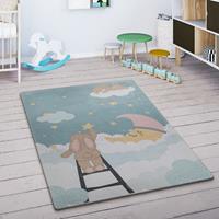 PACO HOME Kinderteppich Kinderzimmer Teppich Spielmatte Sterne Wolken Mond Hase Türkis Creme 80 cm Rund