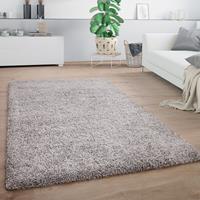 PACO HOME Hochflor Teppich Wohnzimmer Shaggy Einfarbig Flauschig Weich Modern Grau 120x160 cm