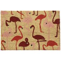RELAXDAYS Fußmatte Kokos, Türvorleger mit Flamingos, 40 x 60 cm, rutschfest, Fußabtreter für innen & außen, natur/rot - 