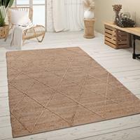 PACO HOME Teppich Wohnzimmer Naturfaser Handgearbeitet Modernes Skandi 3D Muster 160x230 cm, Natur