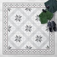 Bilderwelten Vinyl-Teppich - Geometrische Fliesen Rautenblüte Grau mit Bordüre - Quadrat 1:1 