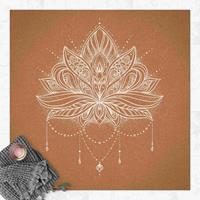 Bilderwelten Vinyl-Teppich - Boho Lotusblüte weiß Korkoptik - Quadrat 1:1 