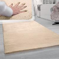 PACO HOME Teppich Wohnzimmer Hochflor Softes Kaninchenfell Imitat Kunstfell Sand Creme 80 cm Rund