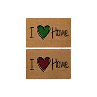 DKD Home Decor Fußmatte  I Love Home Braun Rot grün PVC Coco (2 pcs) (60 x 40 x 1.5 cm)