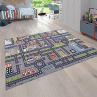 PACO HOME Spielteppich Kinderteppich Kinderzimmer Straßenteppich Auto Straßen Motiv, Grau 100x200 cm - 