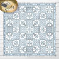 Bilderwelten Vinyl-Teppich - Florales Fliesenmuster Blaugrau mit Bordüre - Quadrat 1:1 