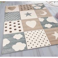 TEPPICH-HOME Kinderteppich Babyteppich Patchwork Wolke Herz Sterne Mond Punkte Dots | Teppich für Kinderzimmer | verschiedene Farbvarianten,Blau, 120x170 cm