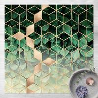 Bilderwelten Vinyl-Teppich - Elisabeth Fredriksson - Grüne Blätter goldene Geometrie - Quadrat 1:1 