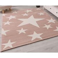 TEPPICH-HOME Kinderteppich Teppich Kurzflor Sternenmotiv modern pflegeleicht versch. Farben,Pink, 80x150 cm