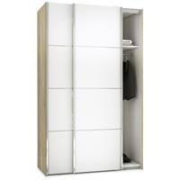 EBUY24 Veto Kleiderschrank 2 Türen, breite 122 cm, Eiche Struktur Dekor und weiss. - Weiß