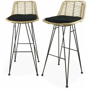 2 Barhocker aus Rattan und Metall - Schwarz - Sweeek